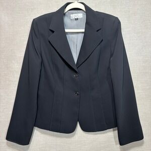 Tahari Womens Black Two Button Blazer Jacket 10 Classic Tailored Minimalist